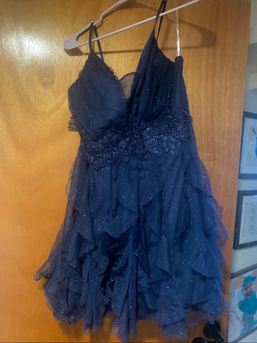 Macy's Navy Sparkle Ruffle Formal Dress for Girls
